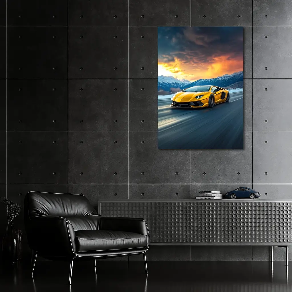 Lamborghini Aventador Yellow Mountain Road Drive – Wall Art