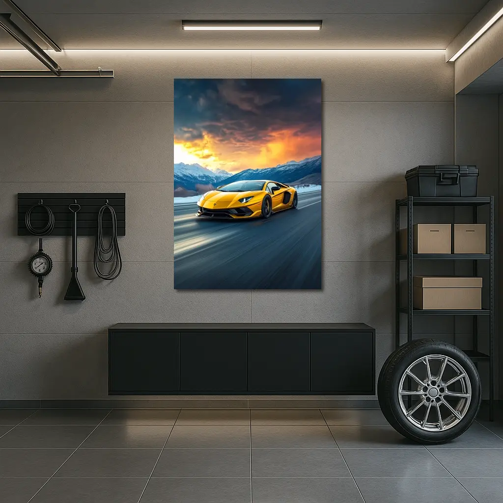 Lamborghini Aventador Yellow Mountain Road Drive – Wall Art