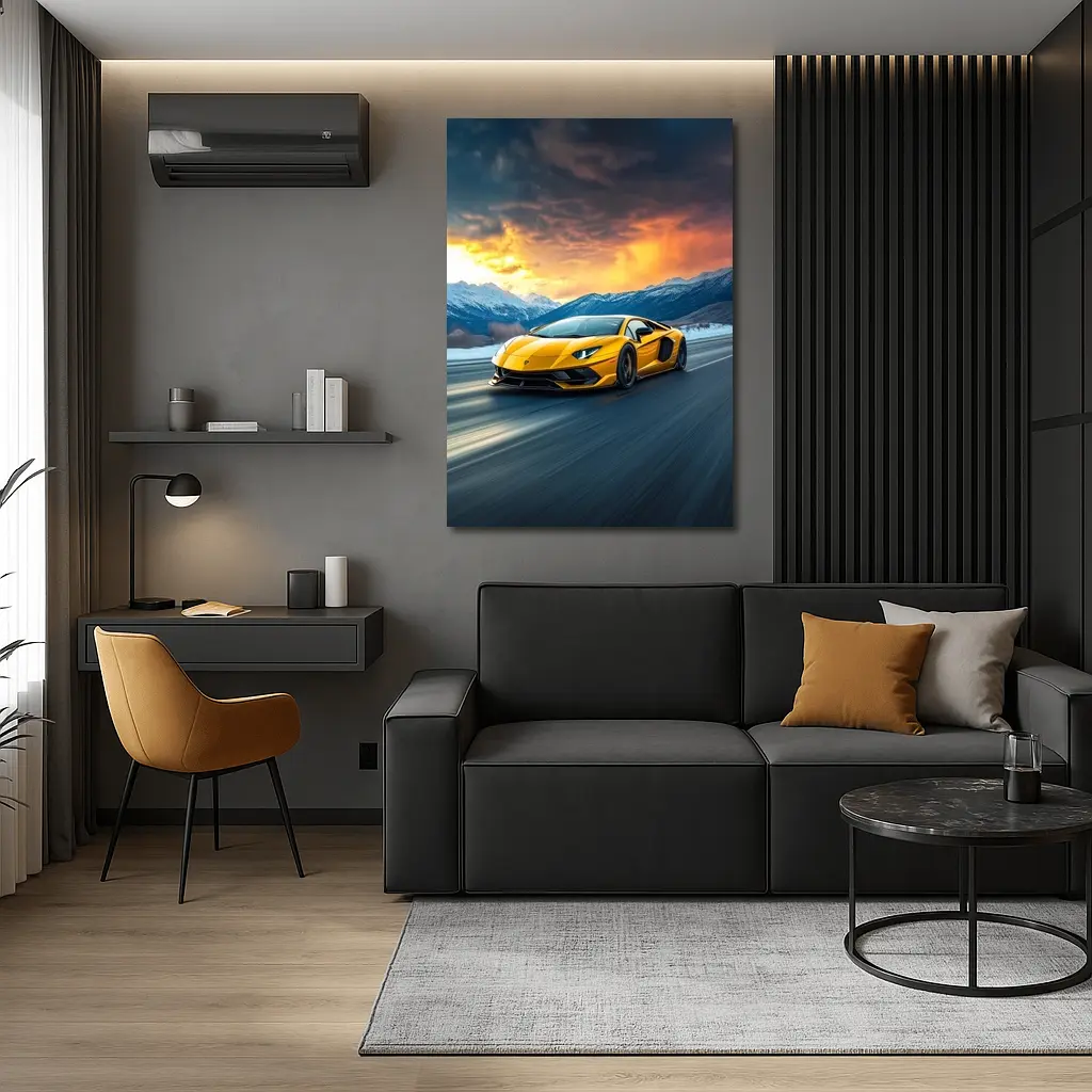Lamborghini Aventador Yellow Mountain Road Drive – Wall Art