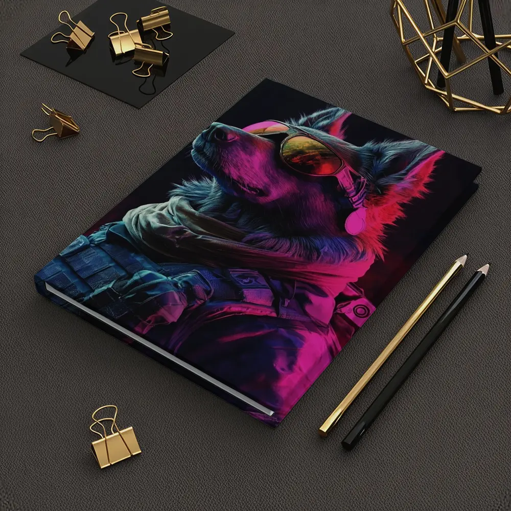 German Shepherd Tactical Gear Neon Dark Background – Notebooks