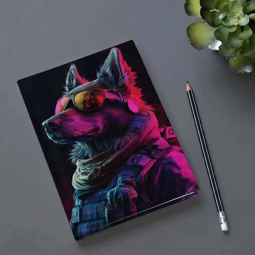 German Shepherd Tactical Gear Neon Dark Background – Notebooks