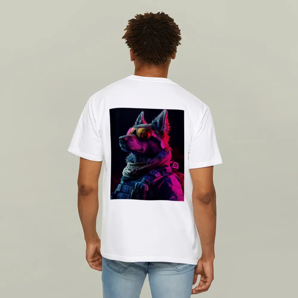 German Shepherd Tactical Gear Neon Dark Background – T-Shirts