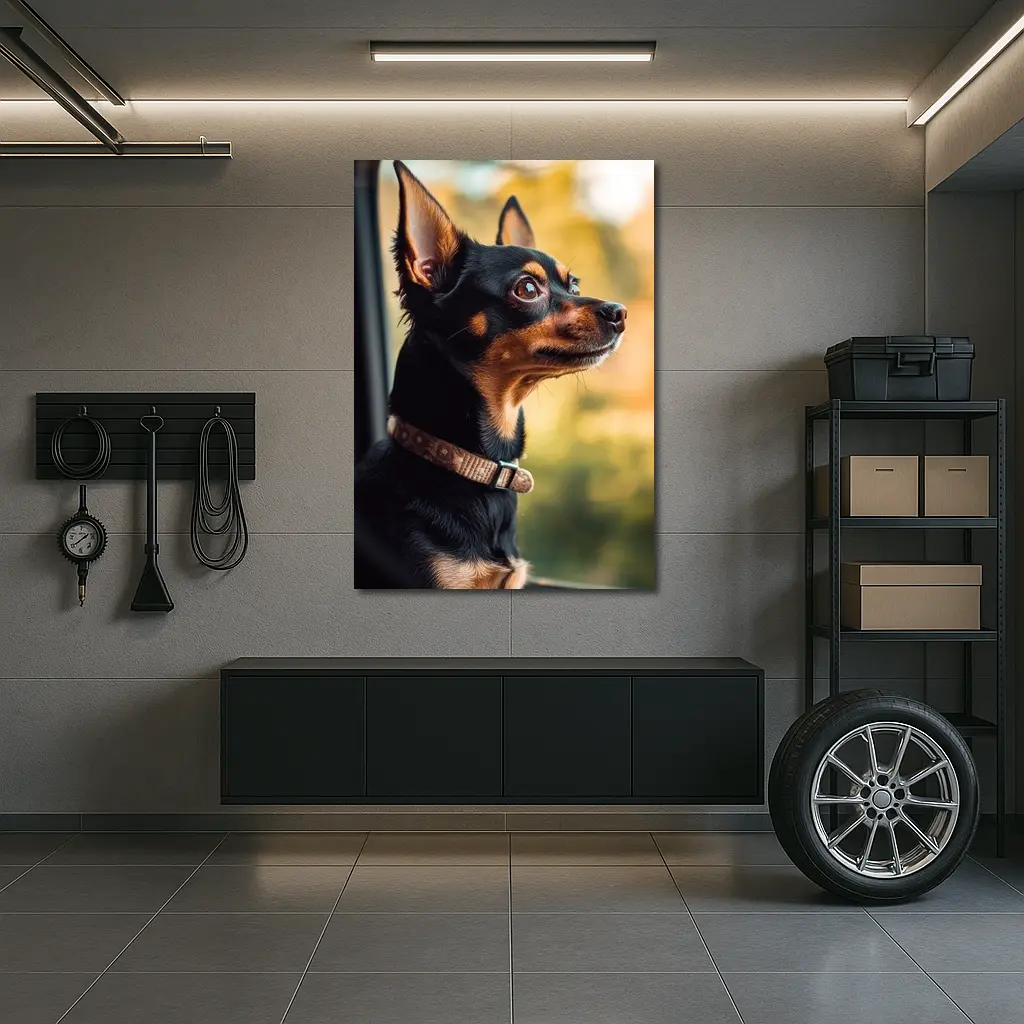 Miniature Pinscher Dog Looking Out Car Window – Wall Art