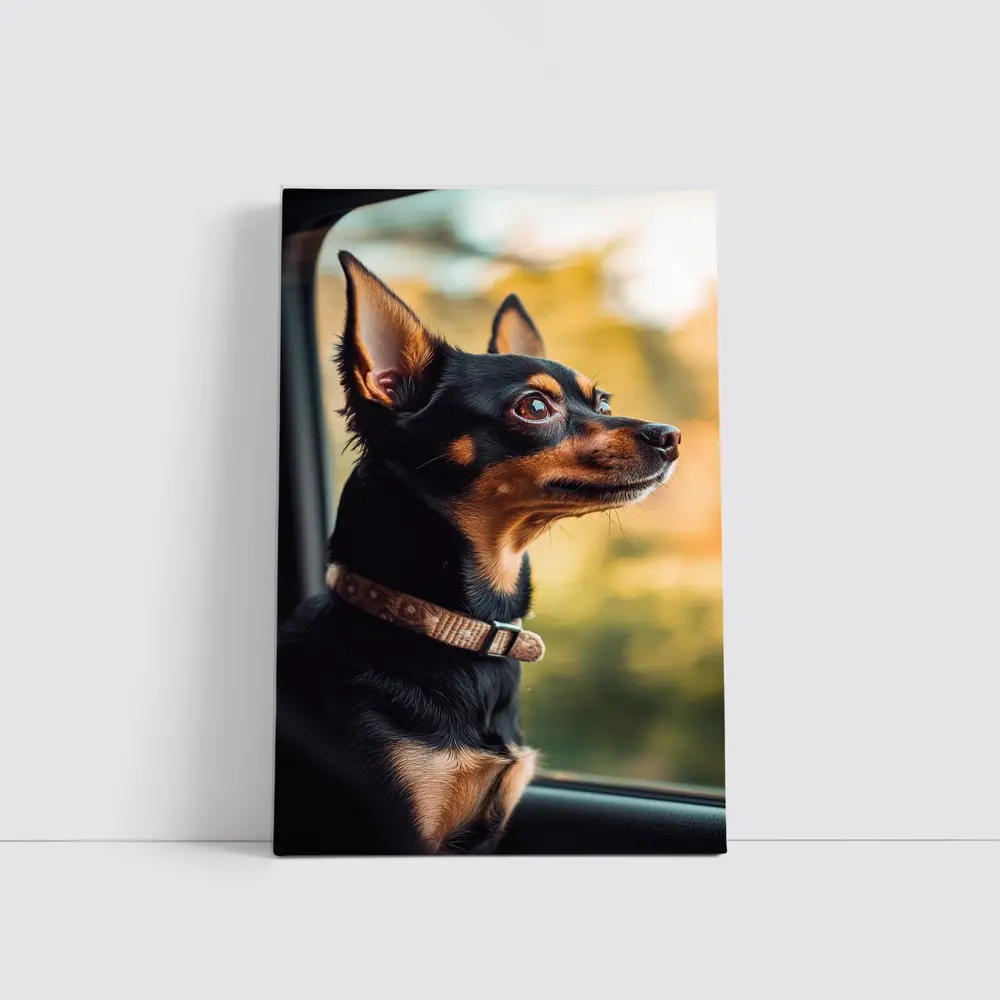 Miniature Pinscher Dog Looking Out Car Window – Wall Art
