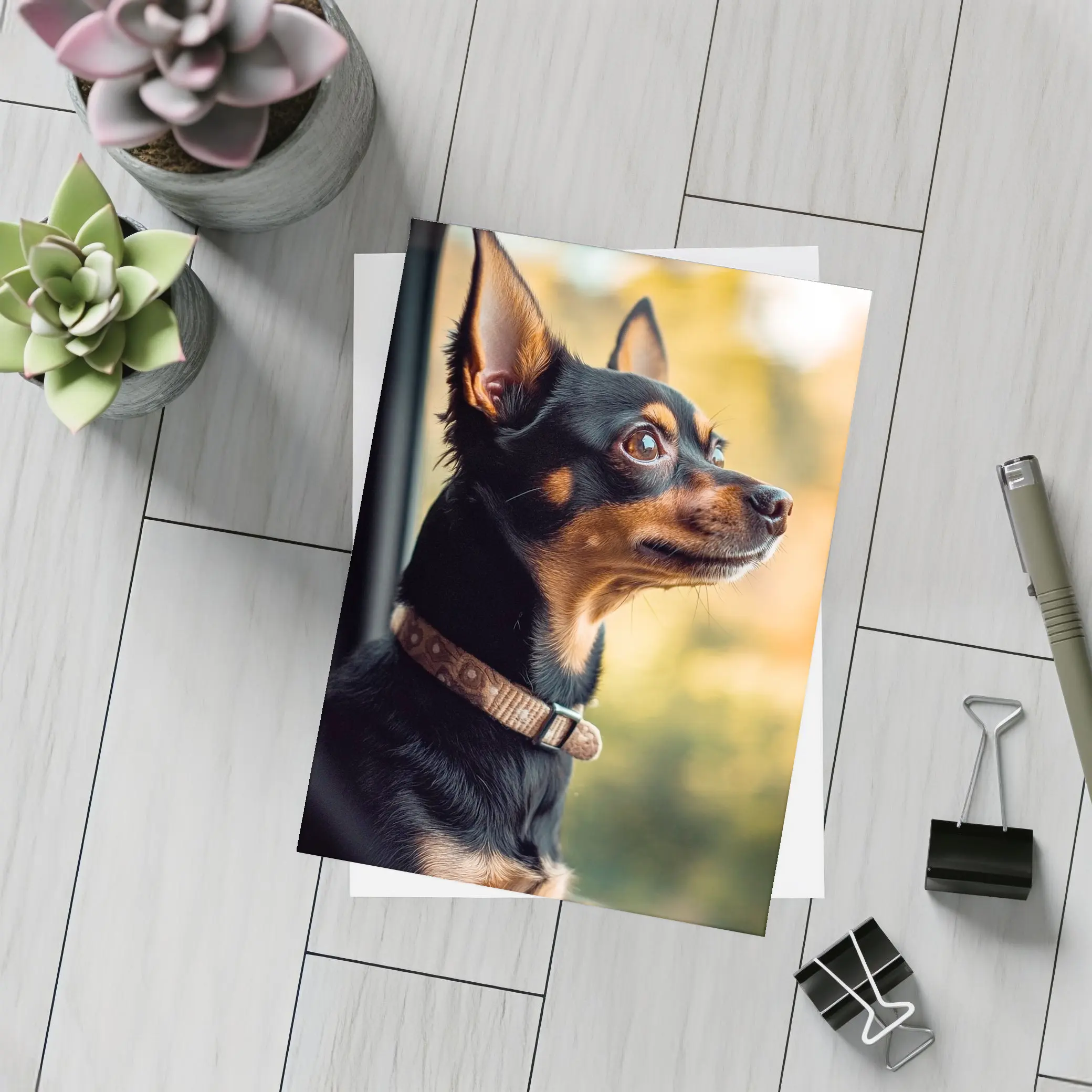 Miniature Pinscher Dog Looking Out Car Window – Postcards