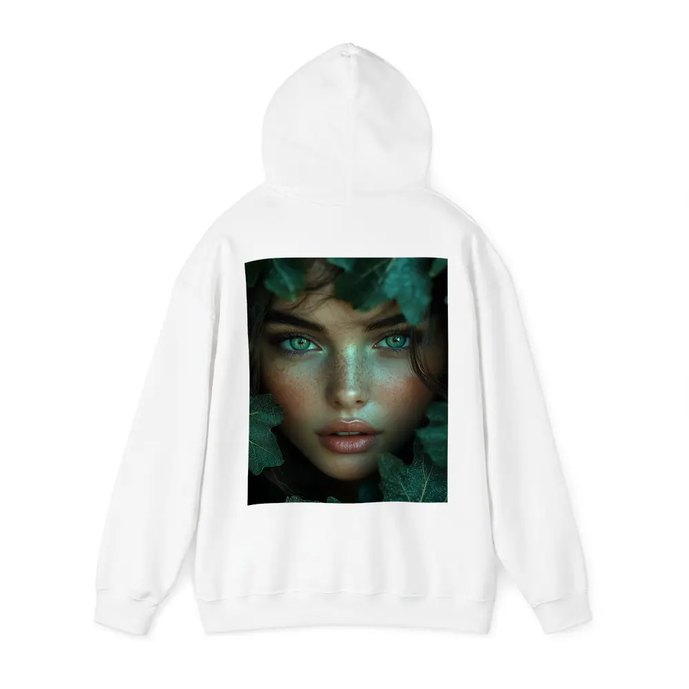 Green Eyed Woman Surrounded By Dark Leaves – Hoodies