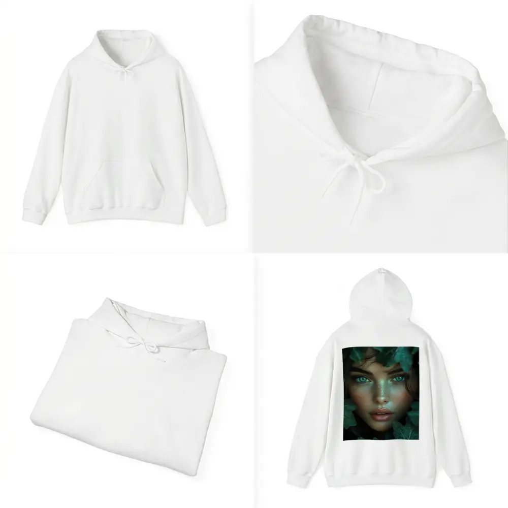 Green Eyed Woman Surrounded By Dark Leaves – Hoodies