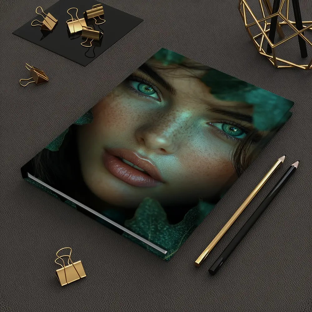 Green Eyed Woman Surrounded By Dark Leaves – Notebooks