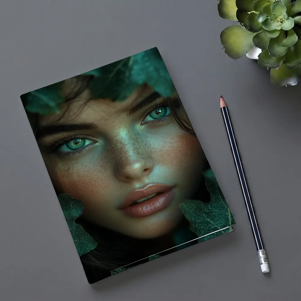 Green Eyed Woman Surrounded By Dark Leaves – Notebooks