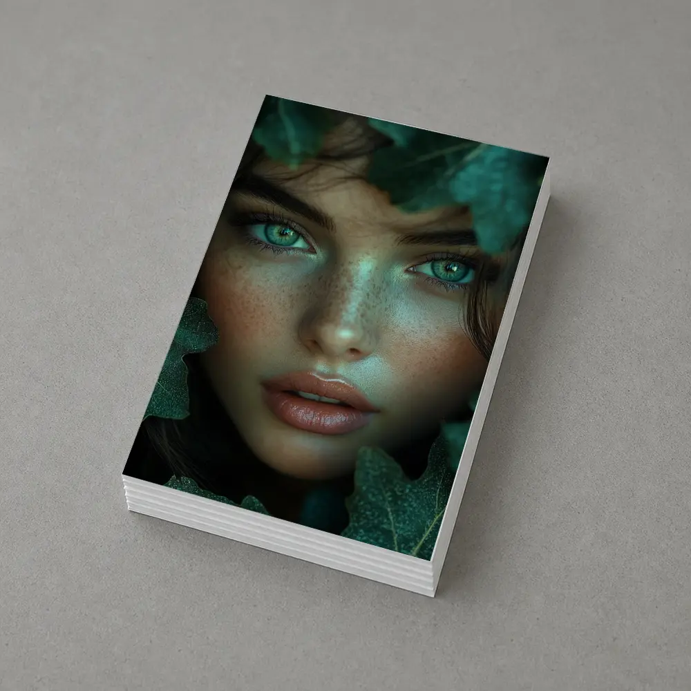 Green Eyed Woman Surrounded By Dark Leaves – Postcards