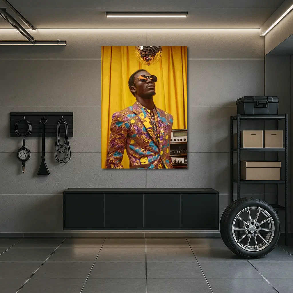 African Print Suit Man Disco Ball Yellow – Wall Art