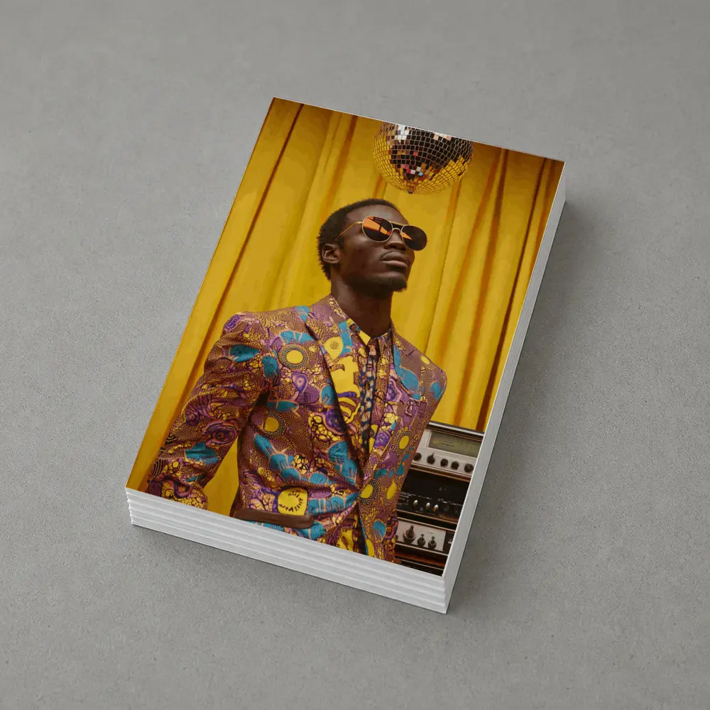 African Print Suit Man Disco Ball Yellow – Postcards