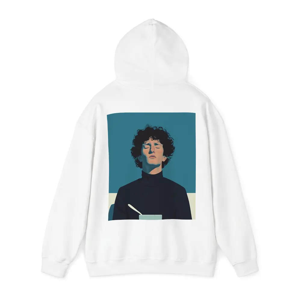 Young Man Holding Bowl Eyes Closed Blue – Hoodies