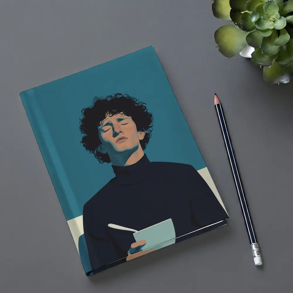 Young Man Holding Bowl Eyes Closed Blue – Notebooks