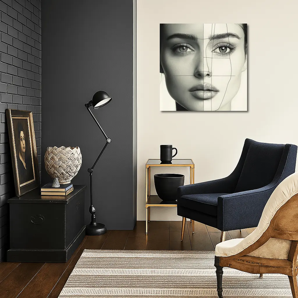 Woman Face Split Photo Sketch Portrait – Wall Art