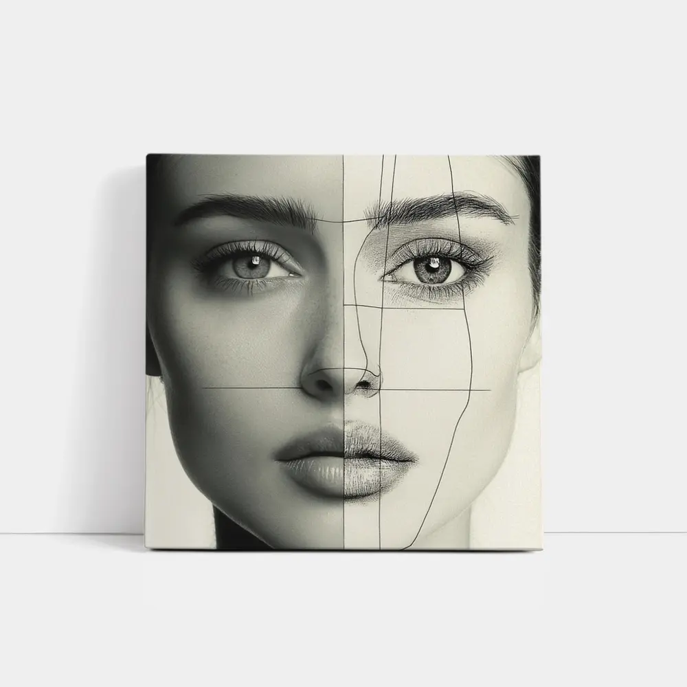 Woman Face Split Photo Sketch Portrait – Wall Art