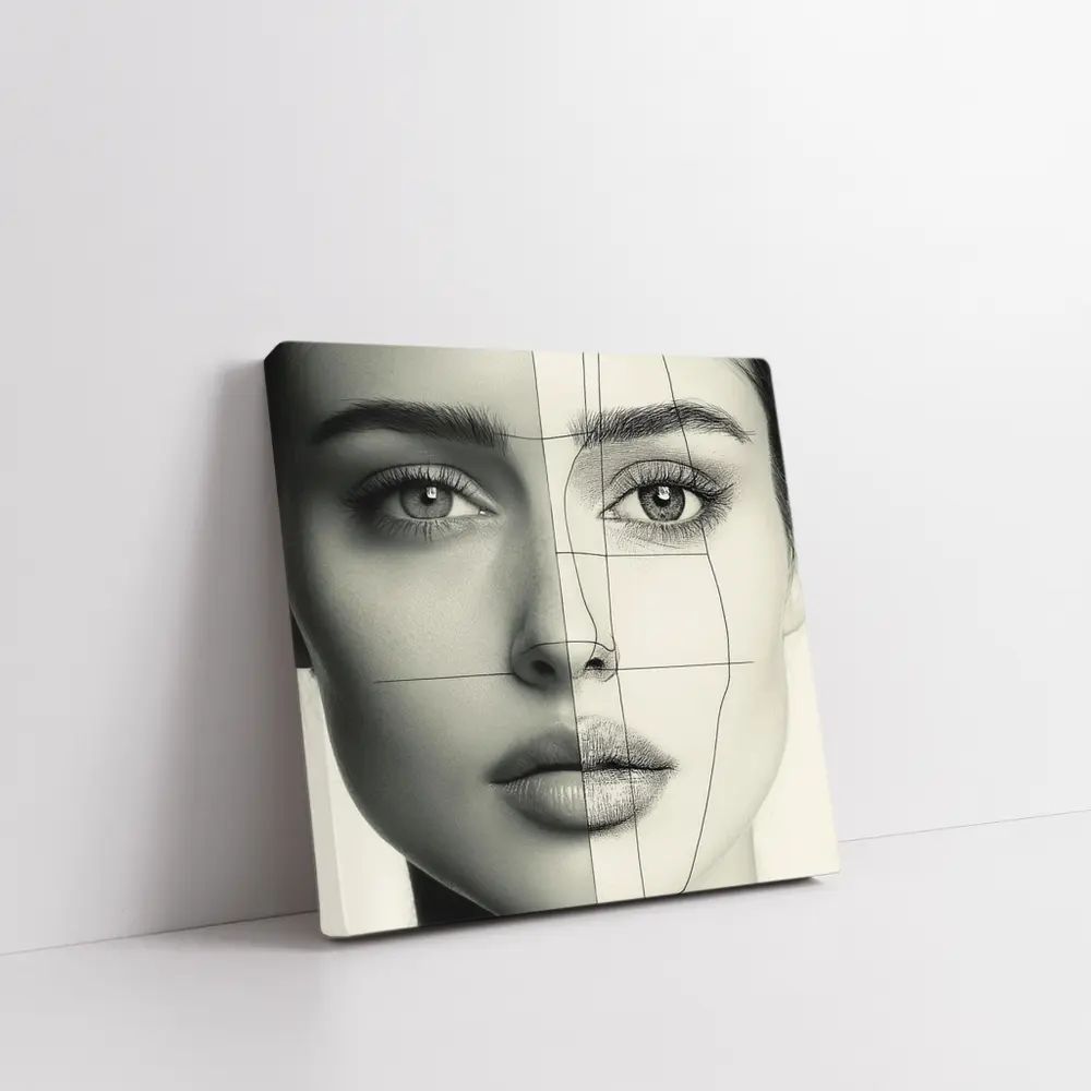 Woman Face Split Photo Sketch Portrait – Wall Art