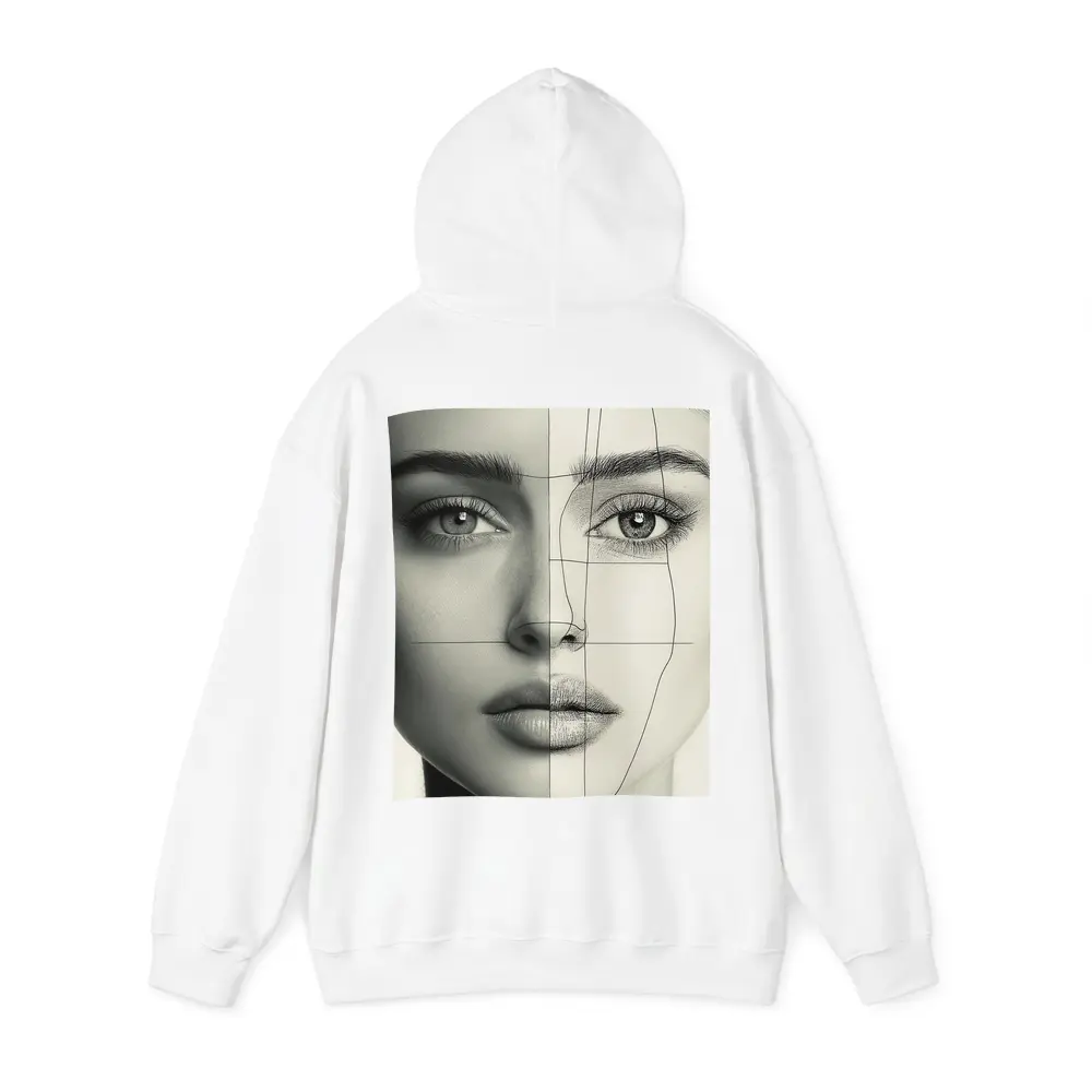 Woman Face Split Photo Sketch Portrait – Hoodies