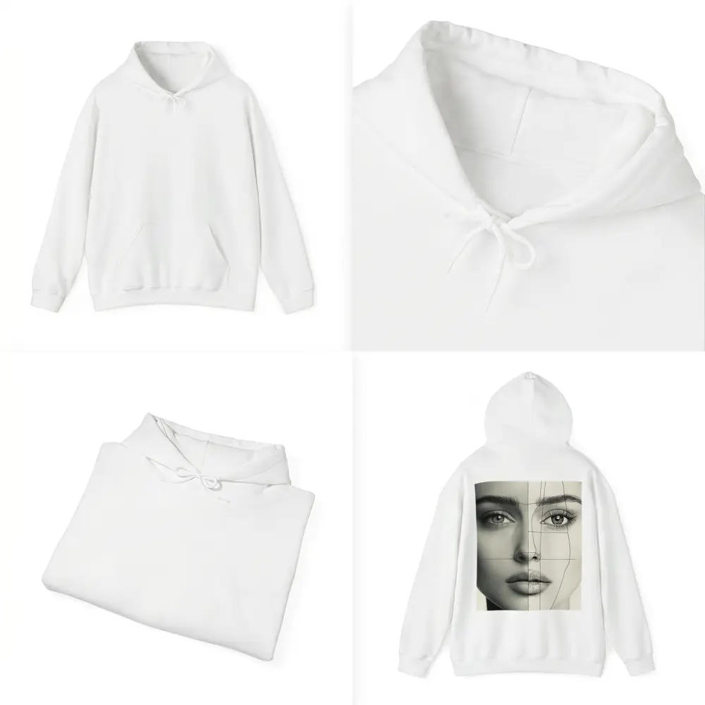 Woman Face Split Photo Sketch Portrait – Hoodies
