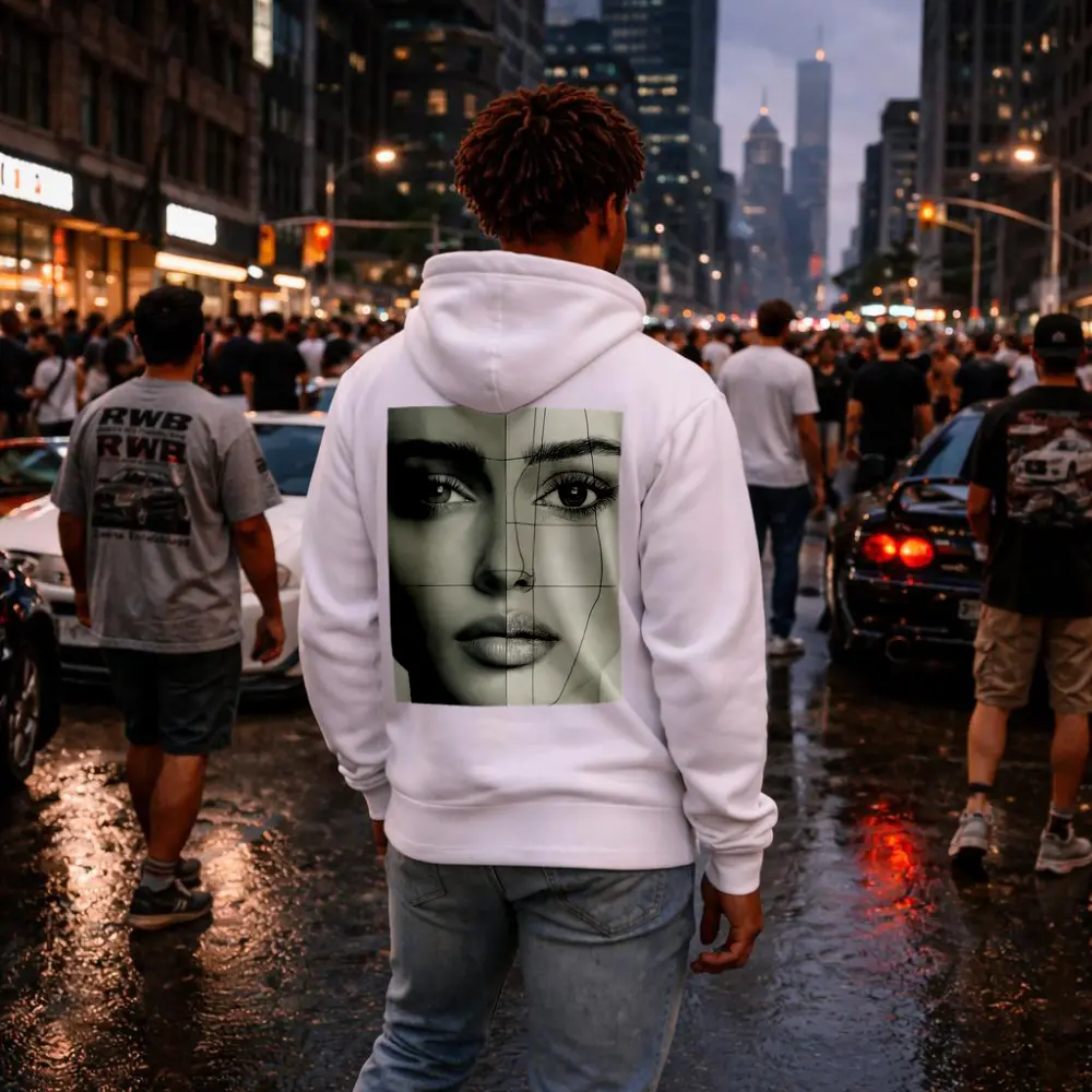 Woman Face Split Photo Sketch Portrait – Hoodies