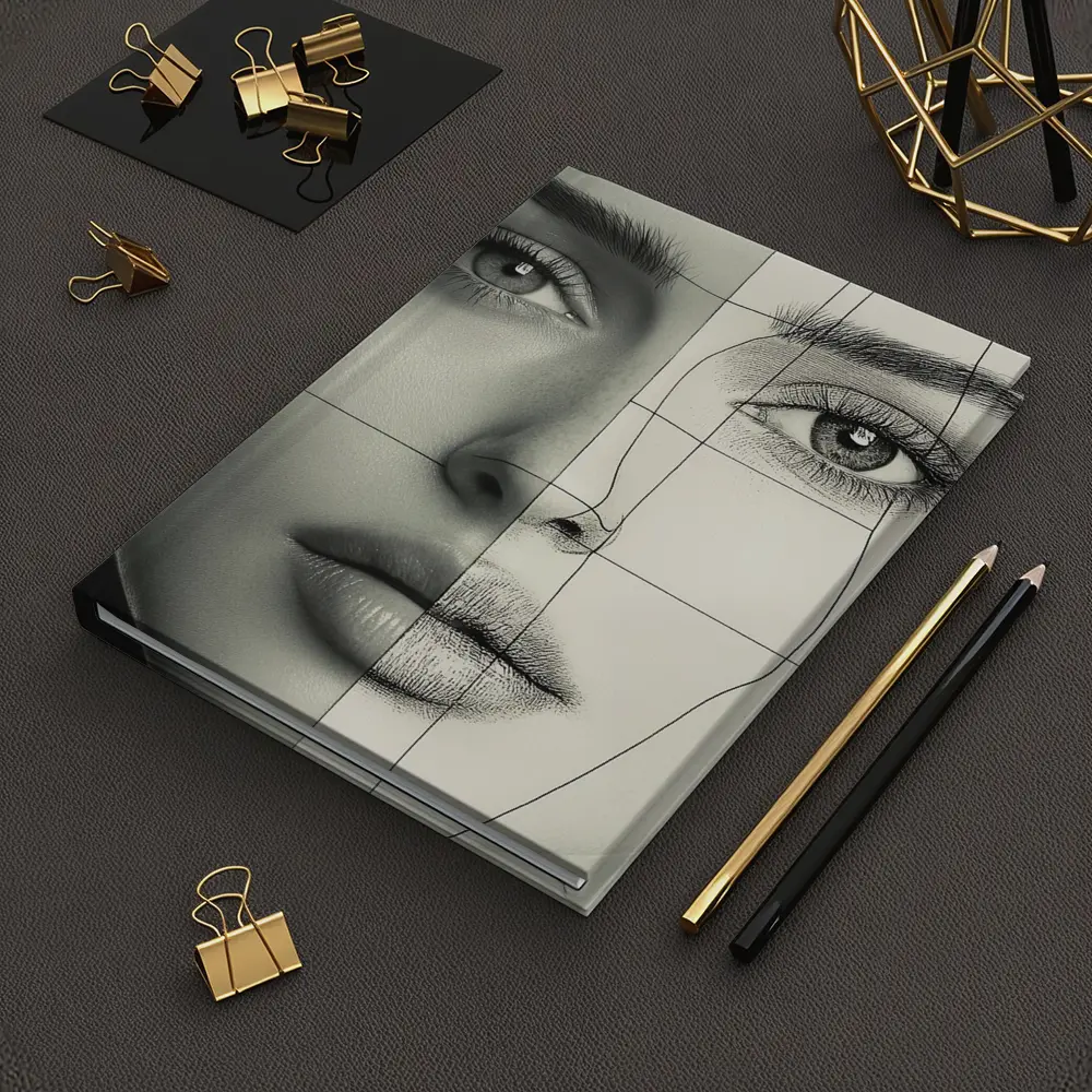 Woman Face Split Photo Sketch Portrait – Notebooks