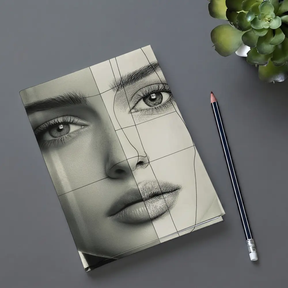 Woman Face Split Photo Sketch Portrait – Notebooks