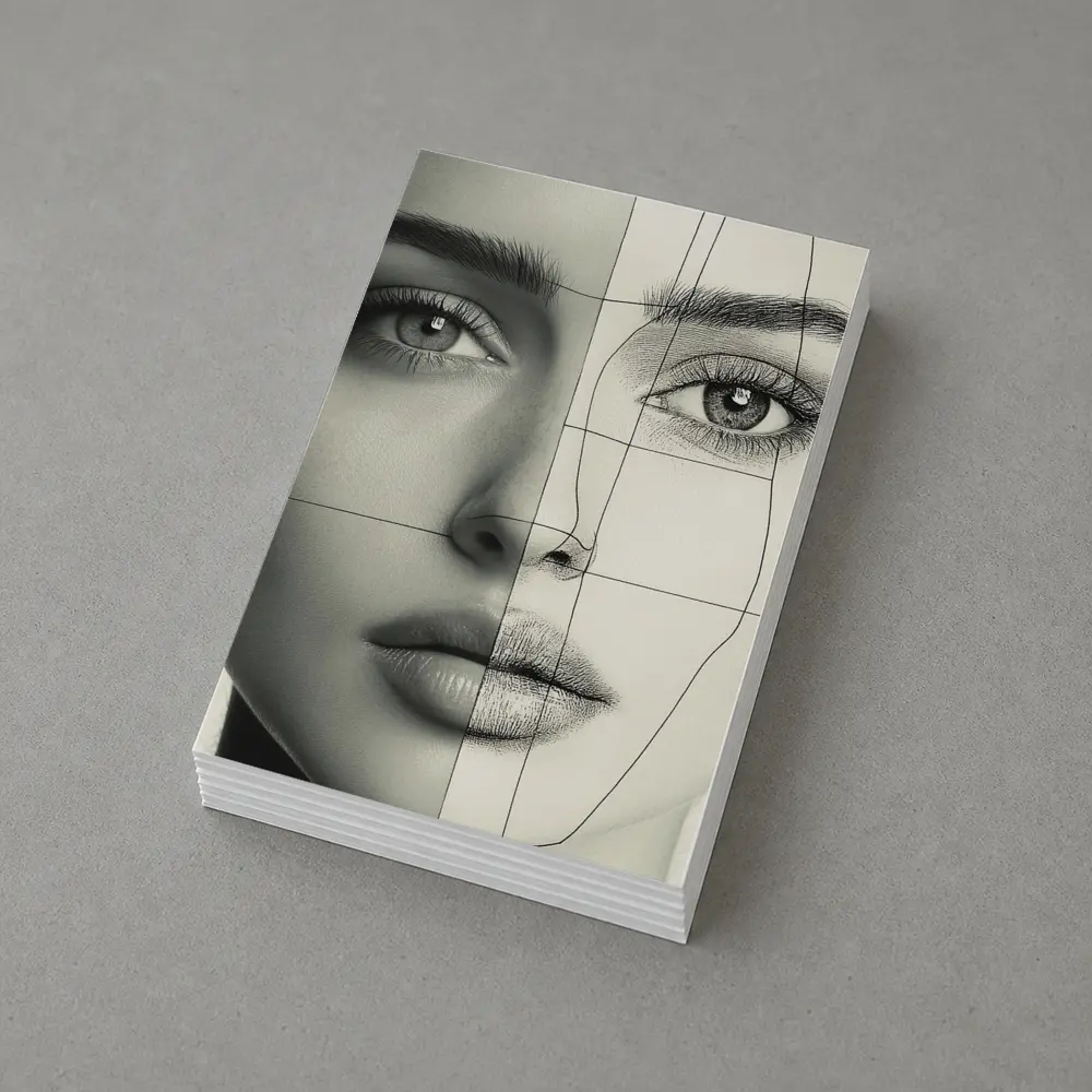 Woman Face Split Photo Sketch Portrait – Postcards