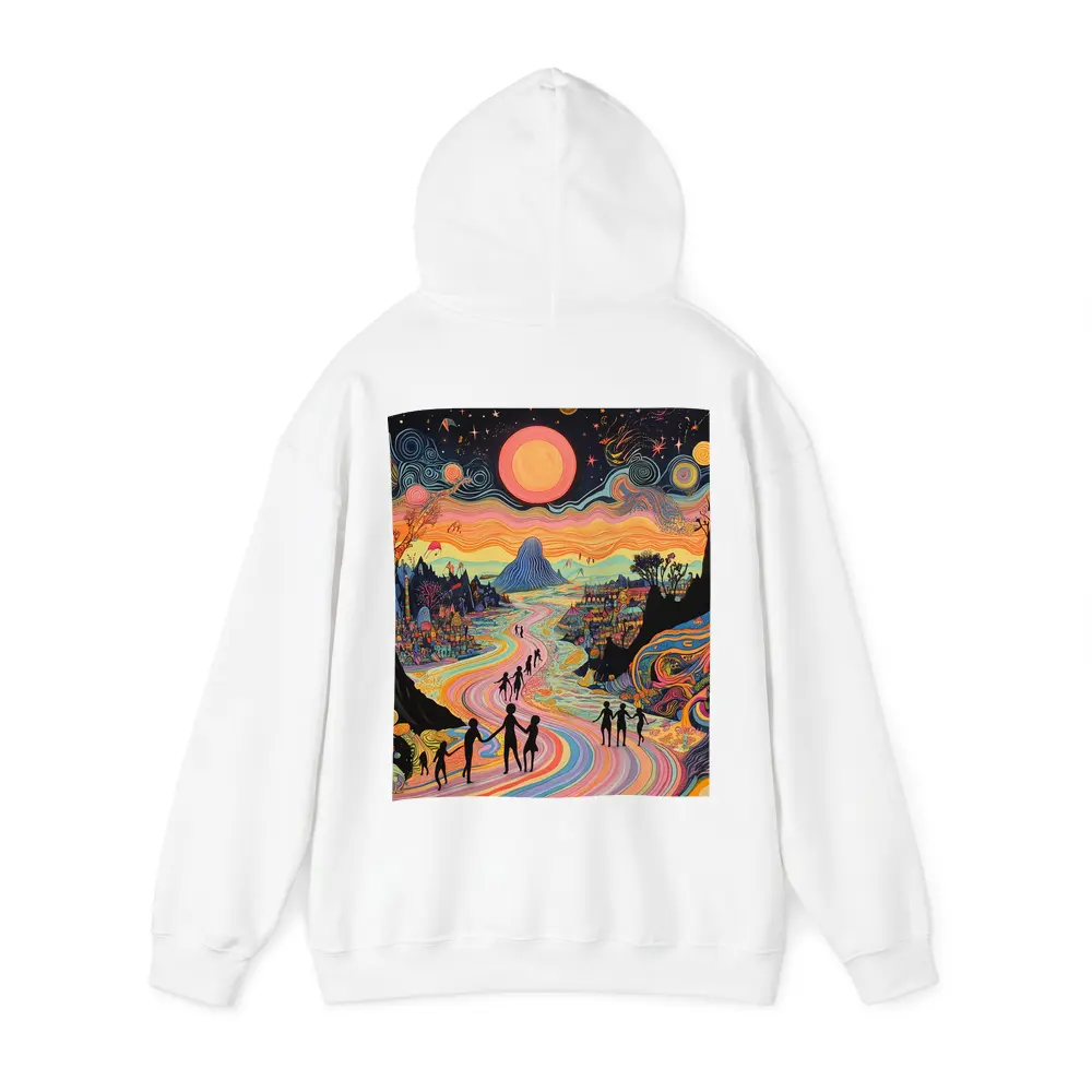 Psychedelic People Walking Colorful Swirling Landscape – Hoodies