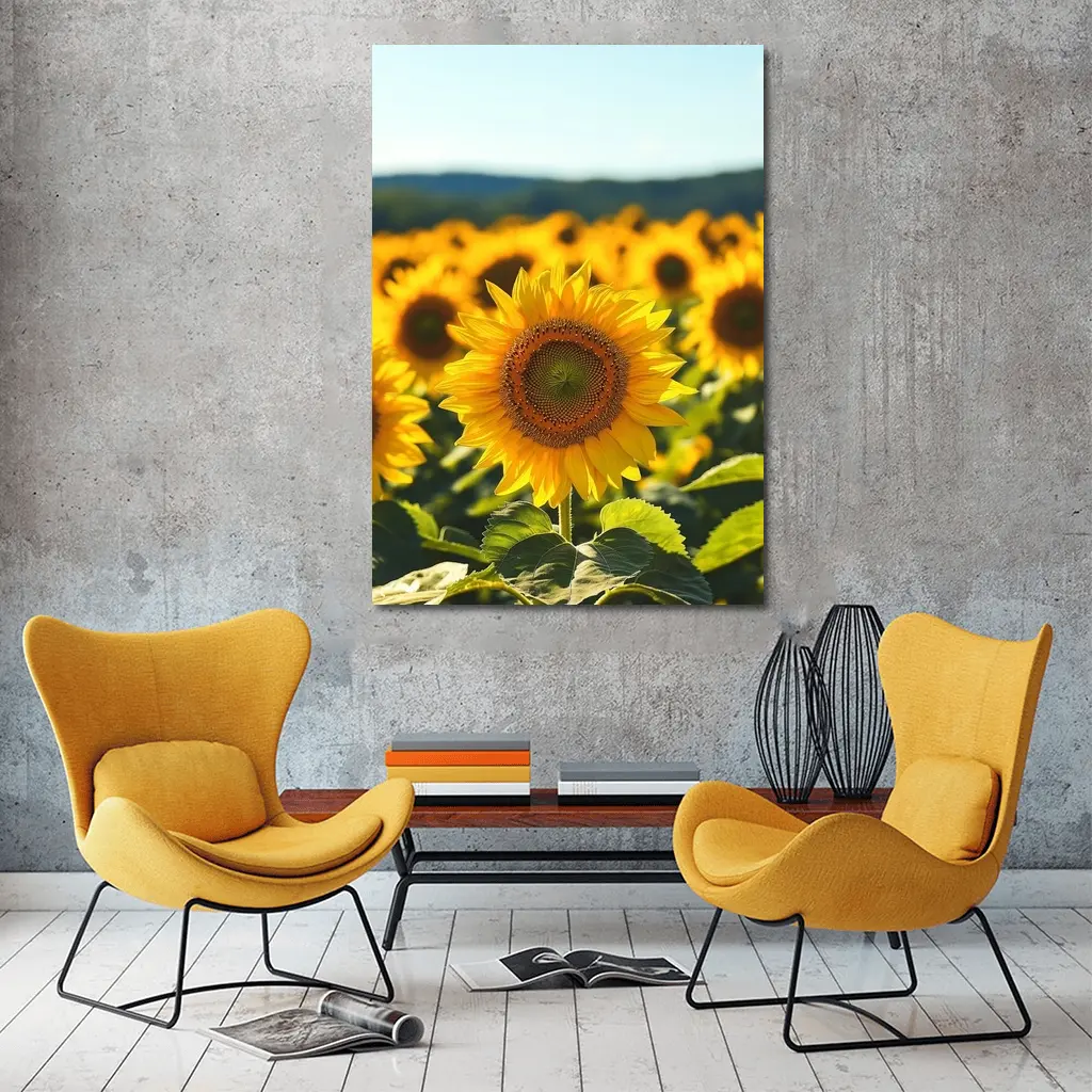 Sunflower Field Blue Sky Summer Day – Wall Art