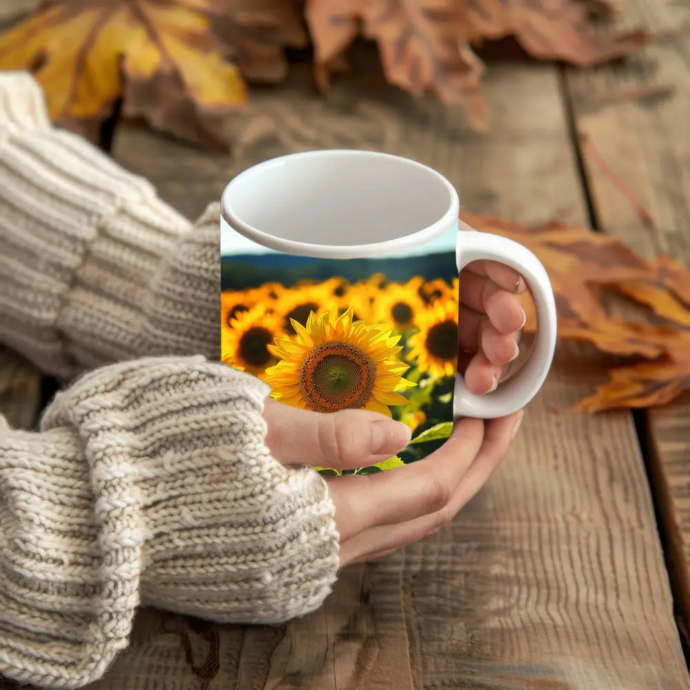 Sunflower Field Blue Sky Summer Day – Mugs