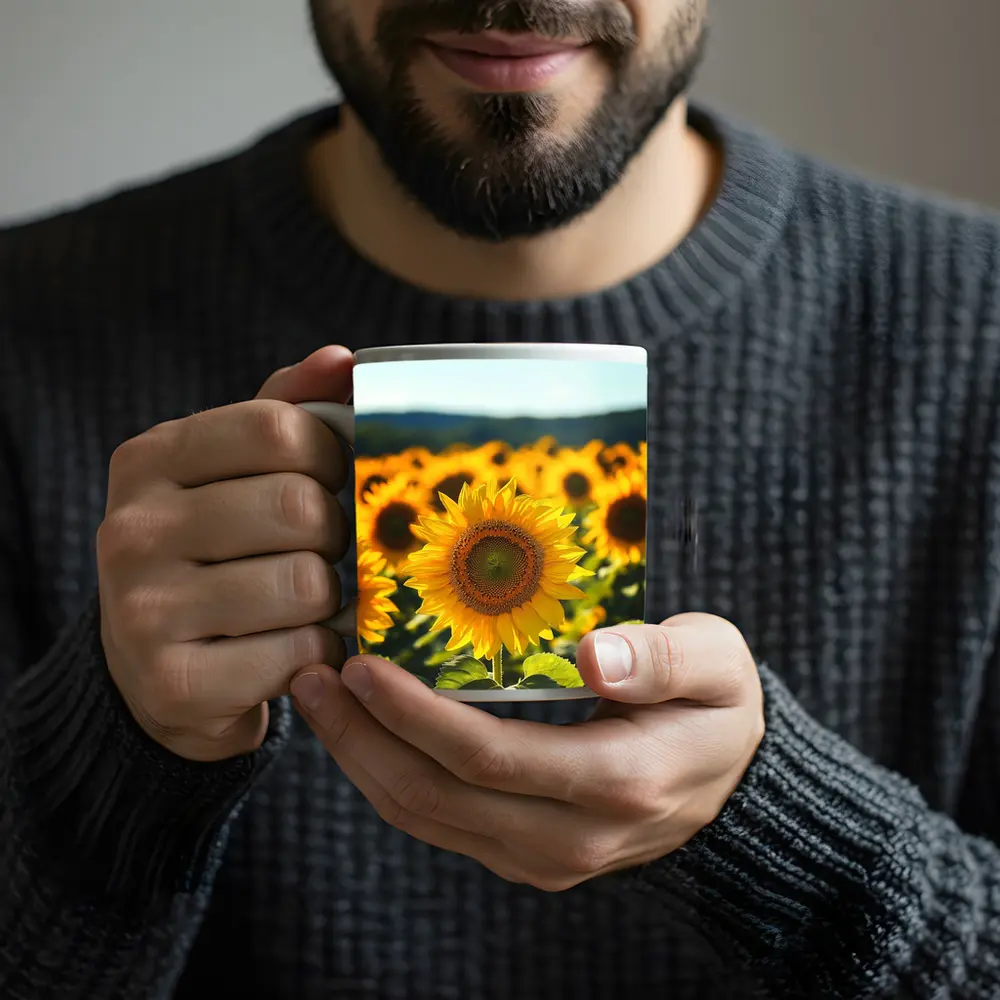 Sunflower Field Blue Sky Summer Day – Mugs