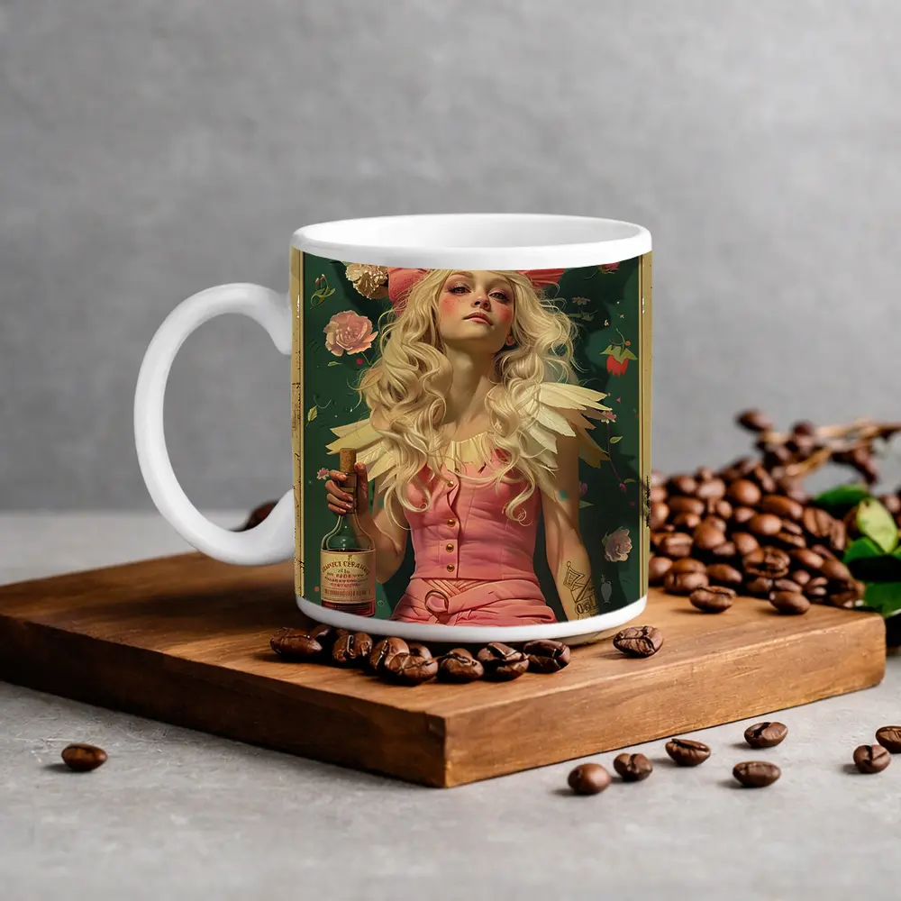 Fairy Queen Blonde Woman Pink Floral Background – Mugs