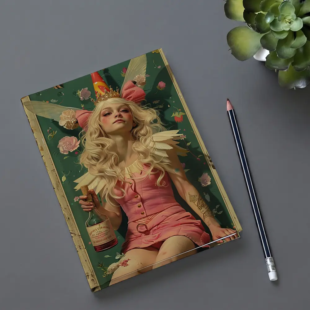 Fairy Queen Blonde Woman Pink Floral Background – Notebooks