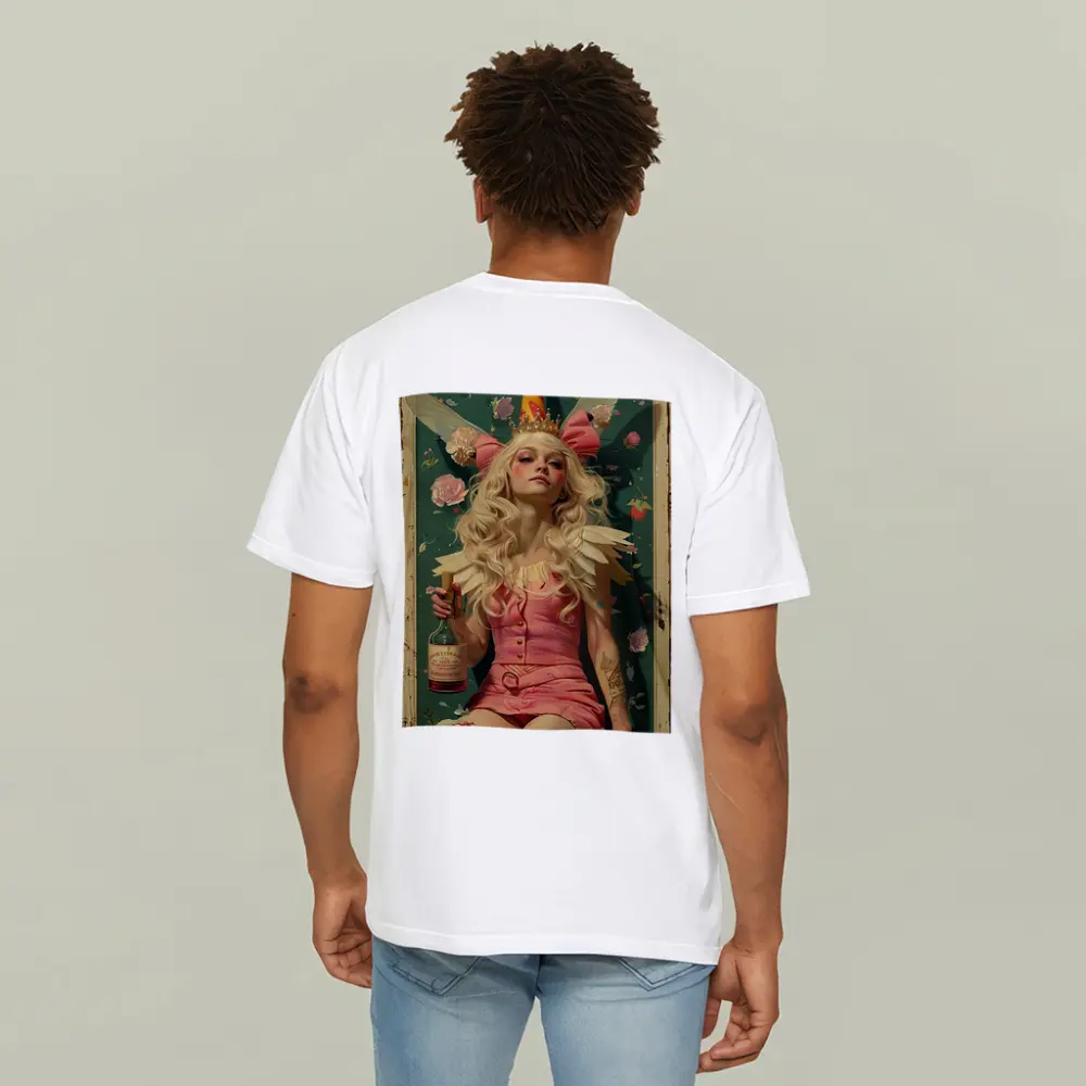 Fairy Queen Blonde Woman Pink Floral Background – T-Shirts