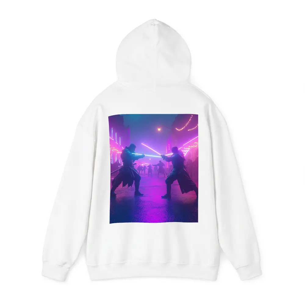 Neon Lightsaber Duel Cyberpunk City Street – Hoodies