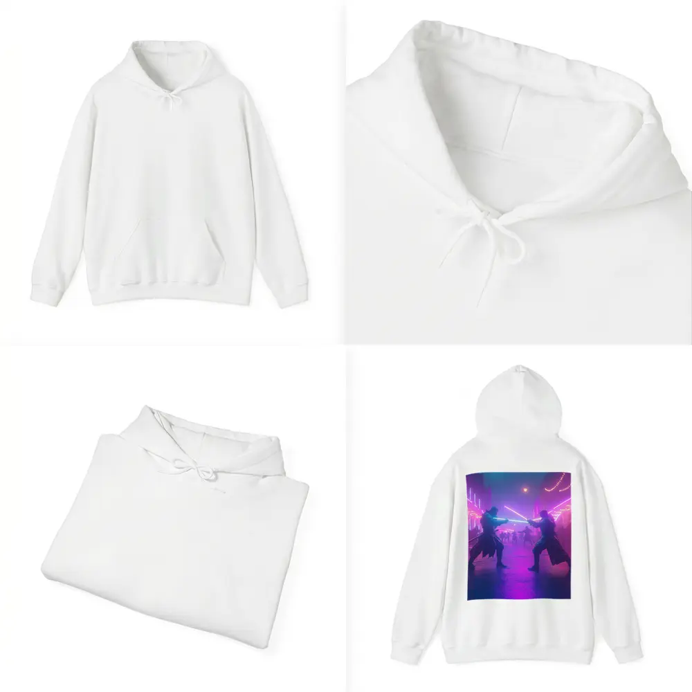 Neon Lightsaber Duel Cyberpunk City Street – Hoodies