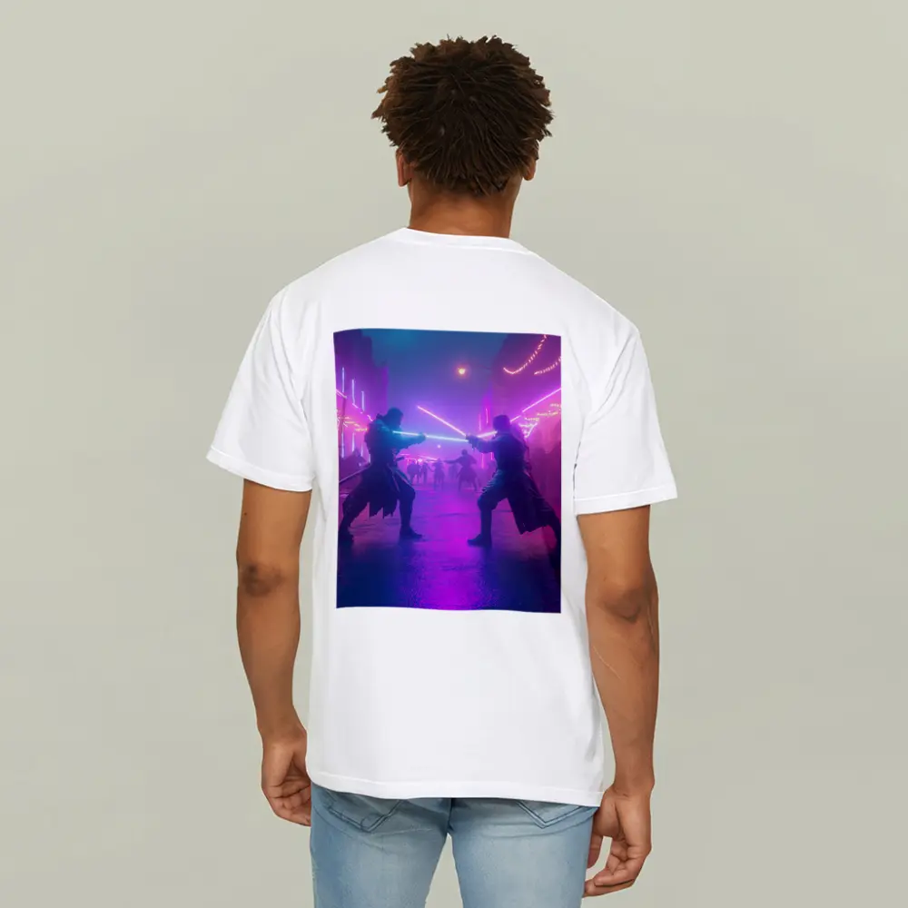 Neon Lightsaber Duel Cyberpunk City Street – T-Shirts