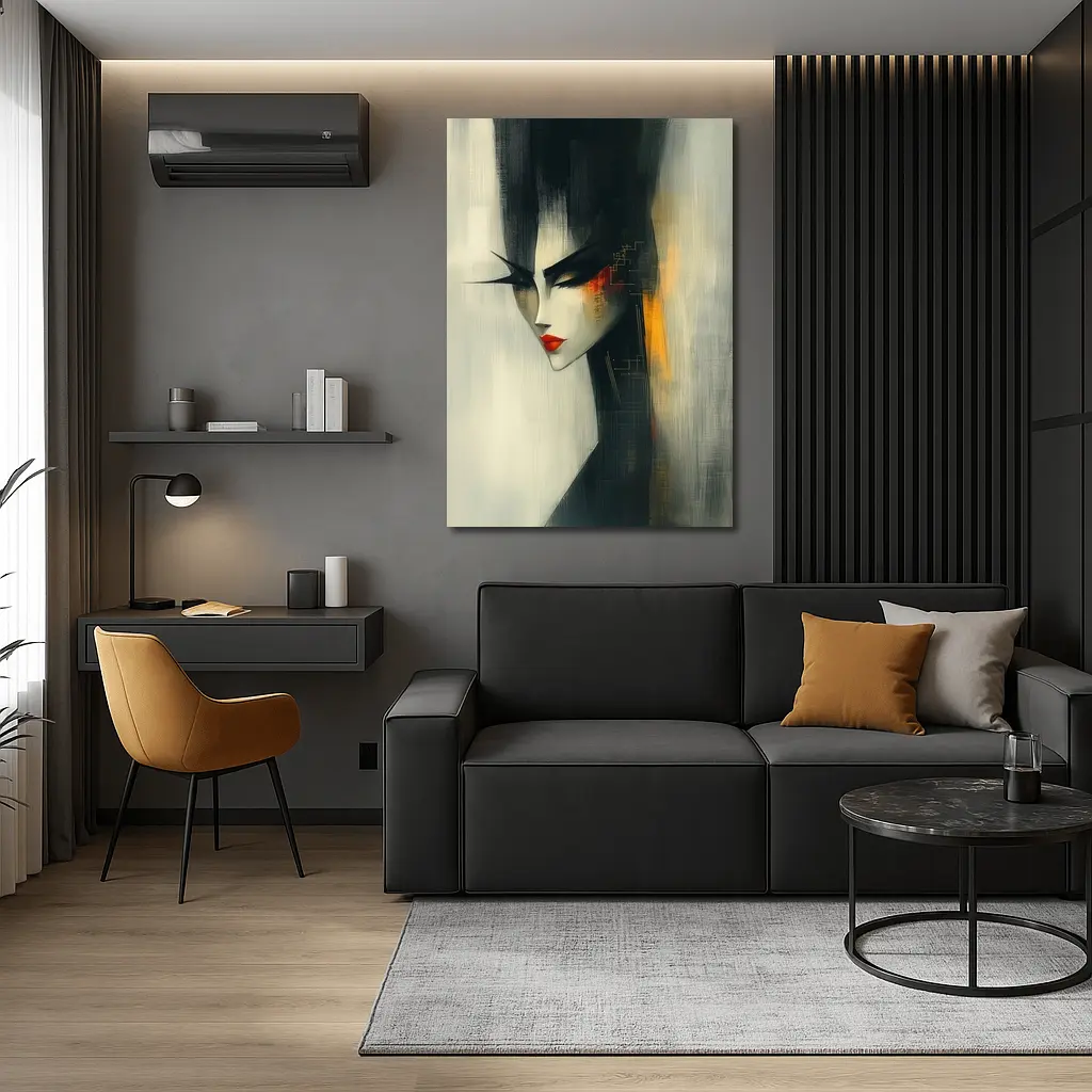 Japanese Woman Portrait Dark Painterly Art – Wall Art