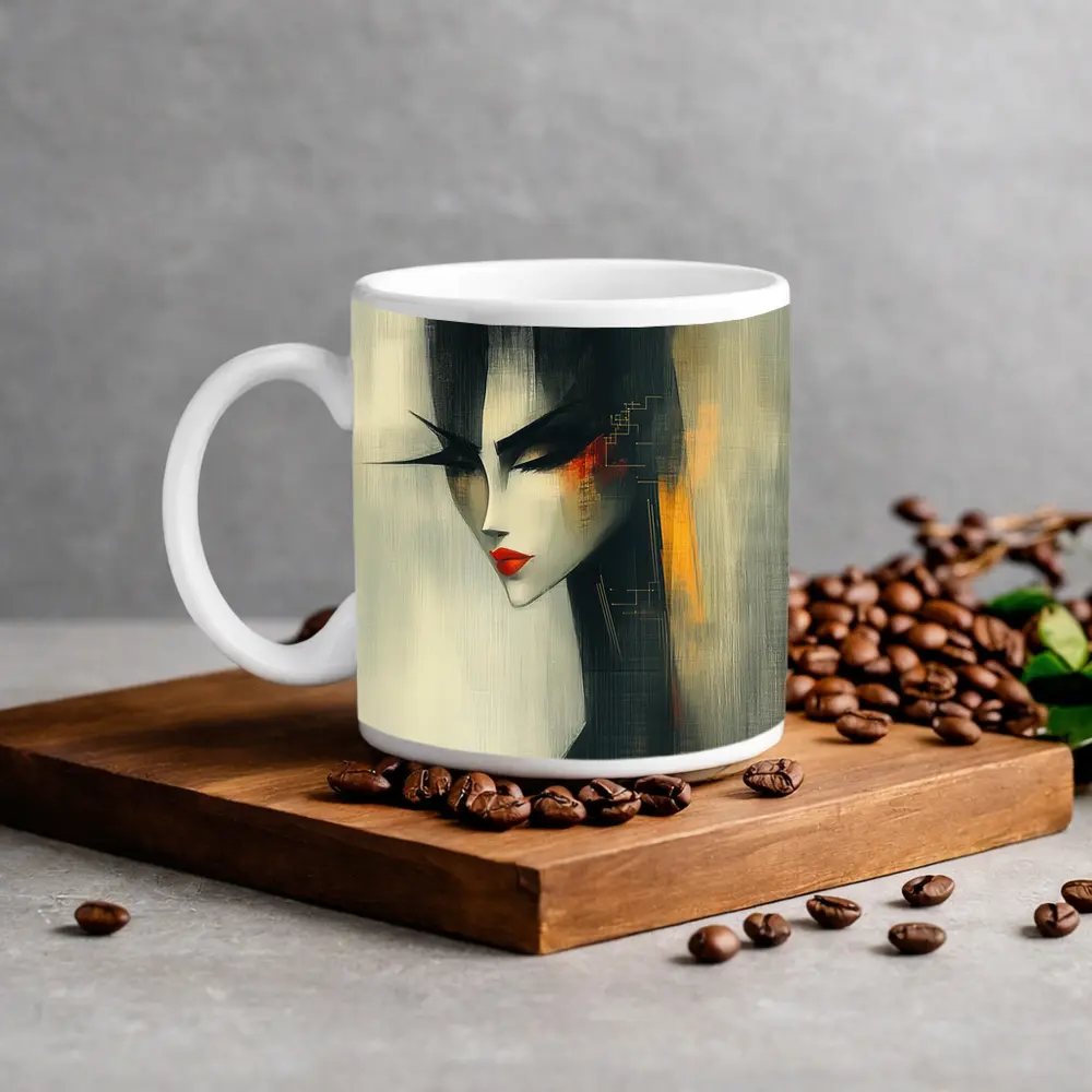 Japanese Woman Portrait Dark Painterly Art – Mugs