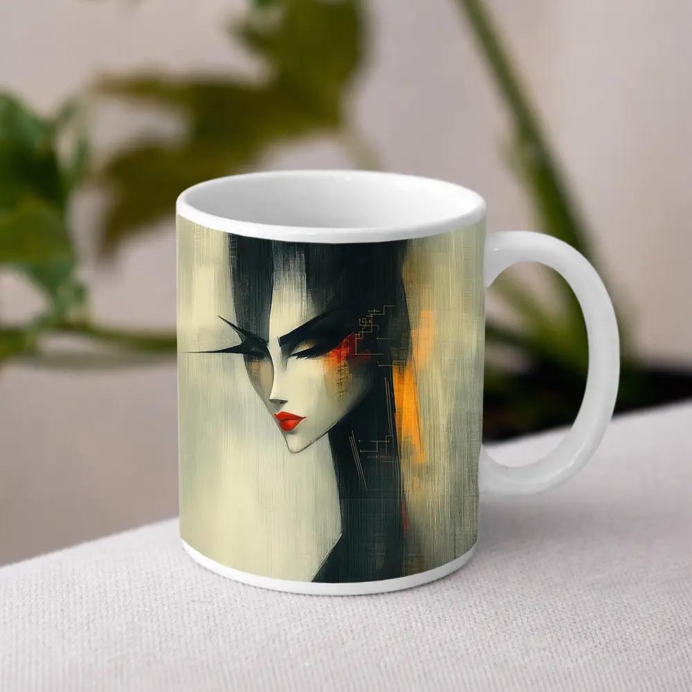 Japanese Woman Portrait Dark Painterly Art – Mugs