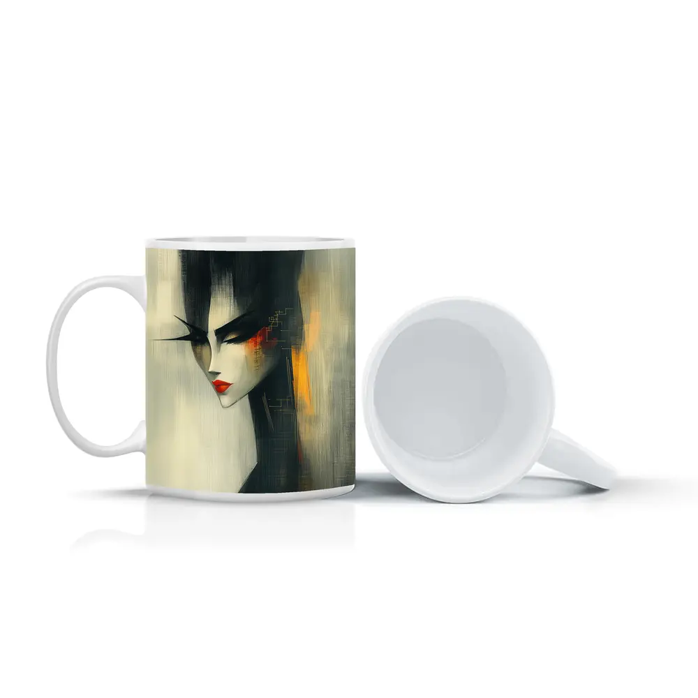 Japanese Woman Portrait Dark Painterly Art – Mugs