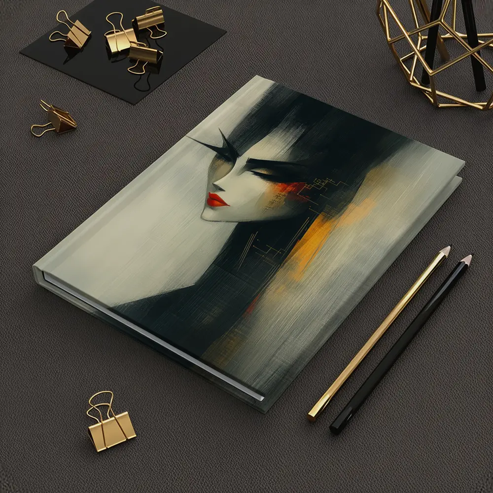 Japanese Woman Portrait Dark Painterly Art – Notebooks
