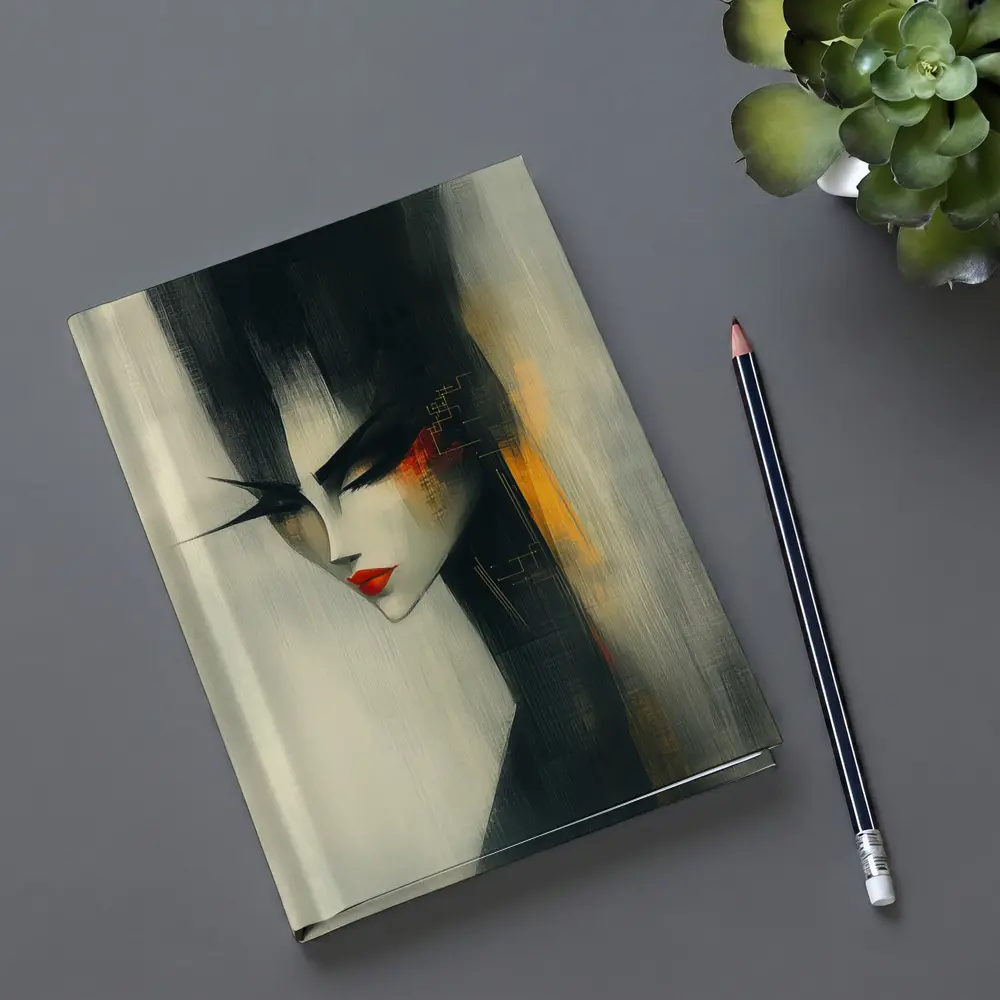 Japanese Woman Portrait Dark Painterly Art – Notebooks