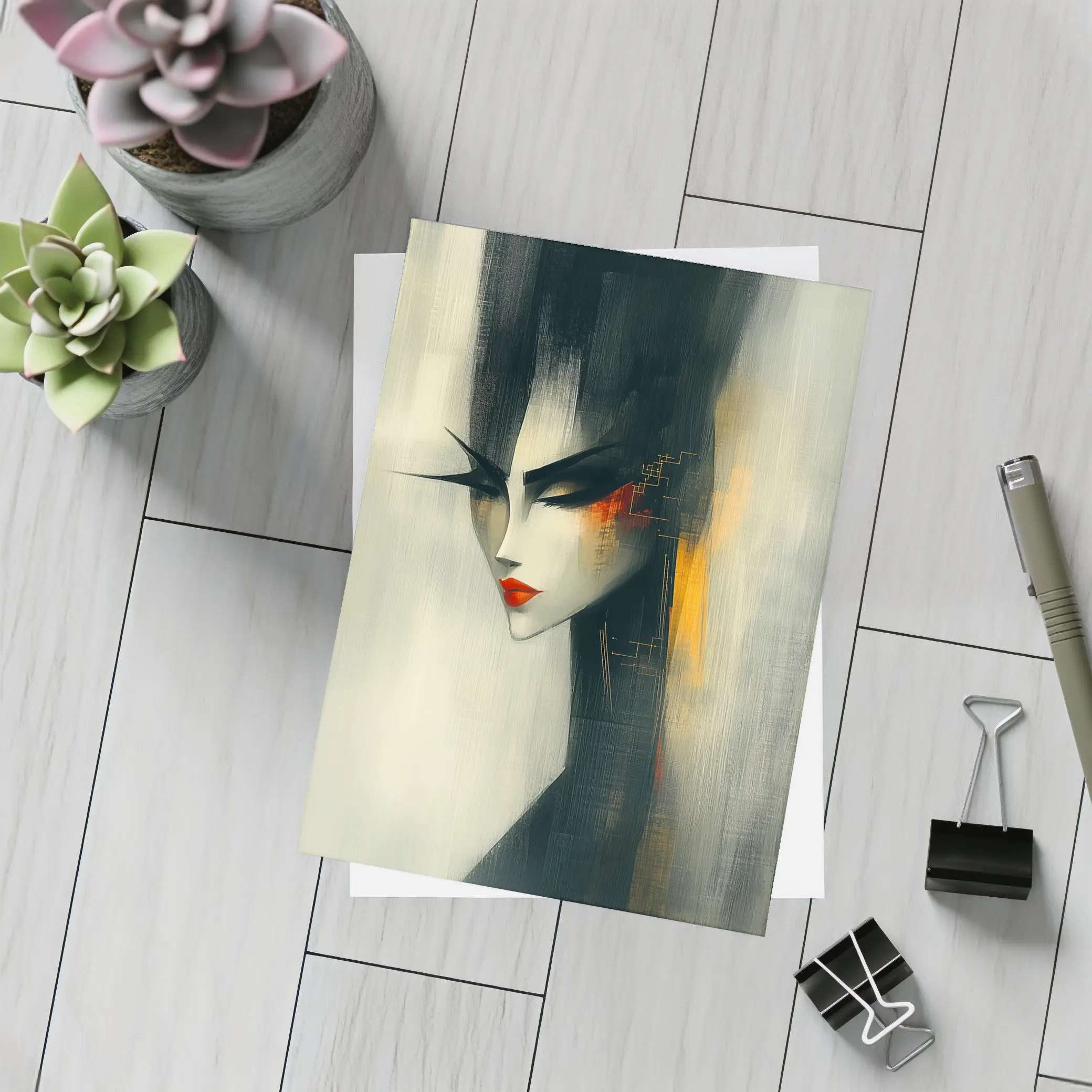 Japanese Woman Portrait Dark Painterly Art – Postcards