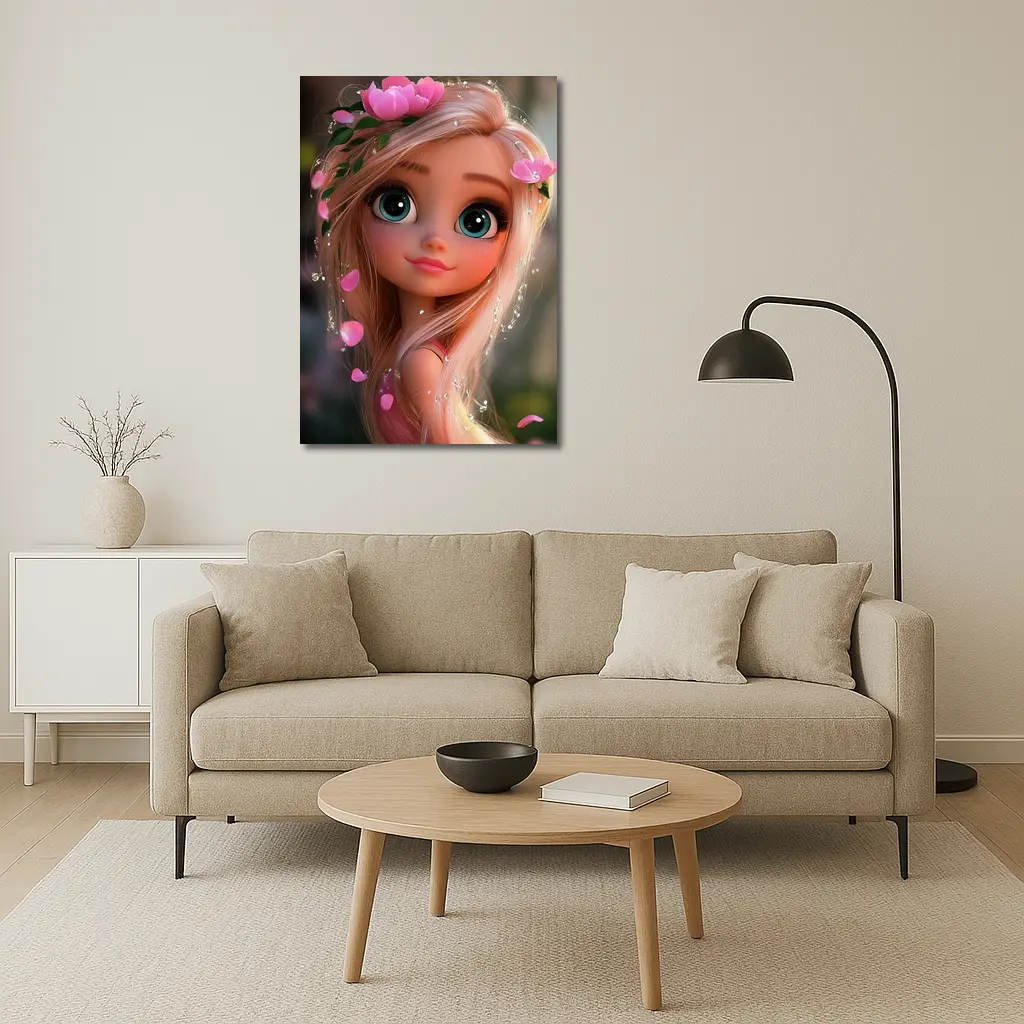 Cartoon Girl Pink Flowers Fantasy Garden – Wall Art