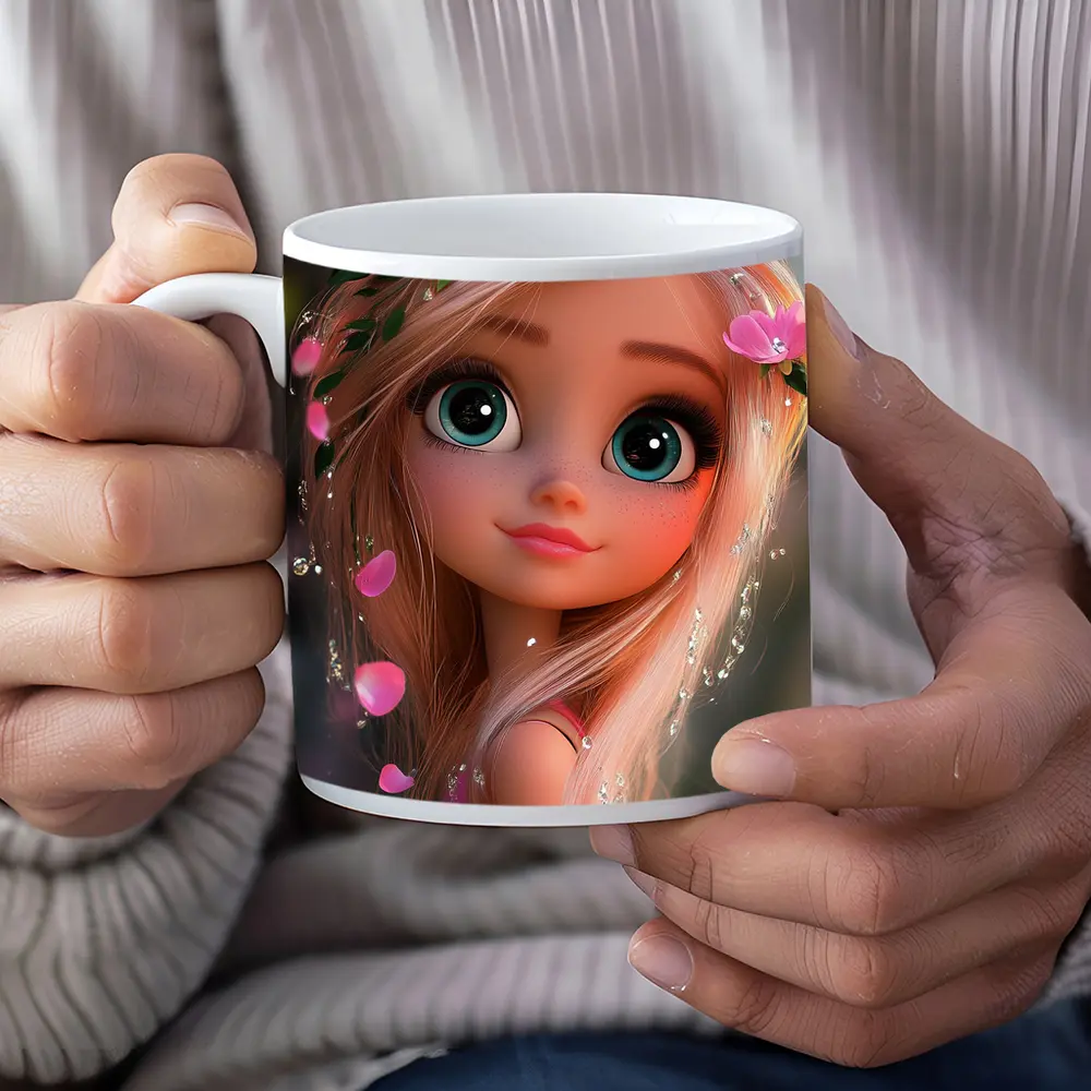 Cartoon Girl Pink Flowers Fantasy Garden – Mugs