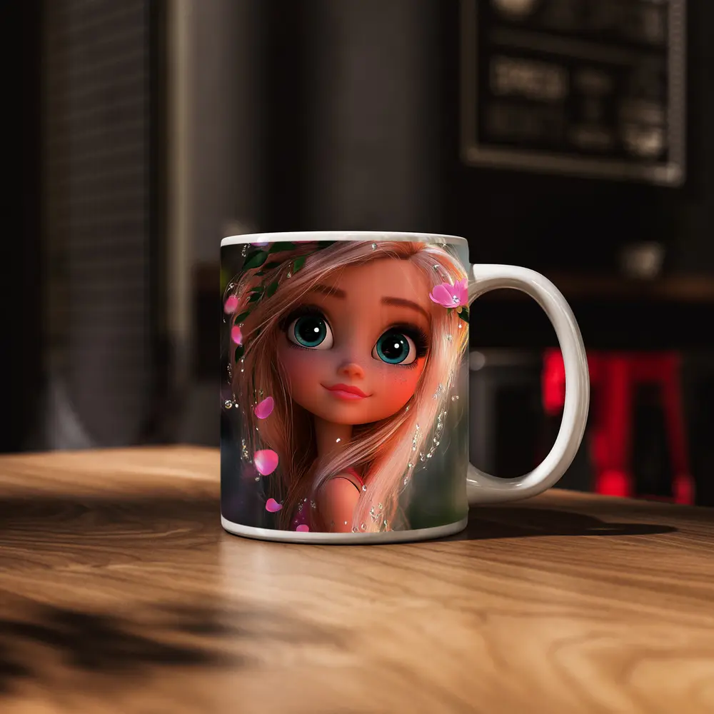 Cartoon Girl Pink Flowers Fantasy Garden – Mugs