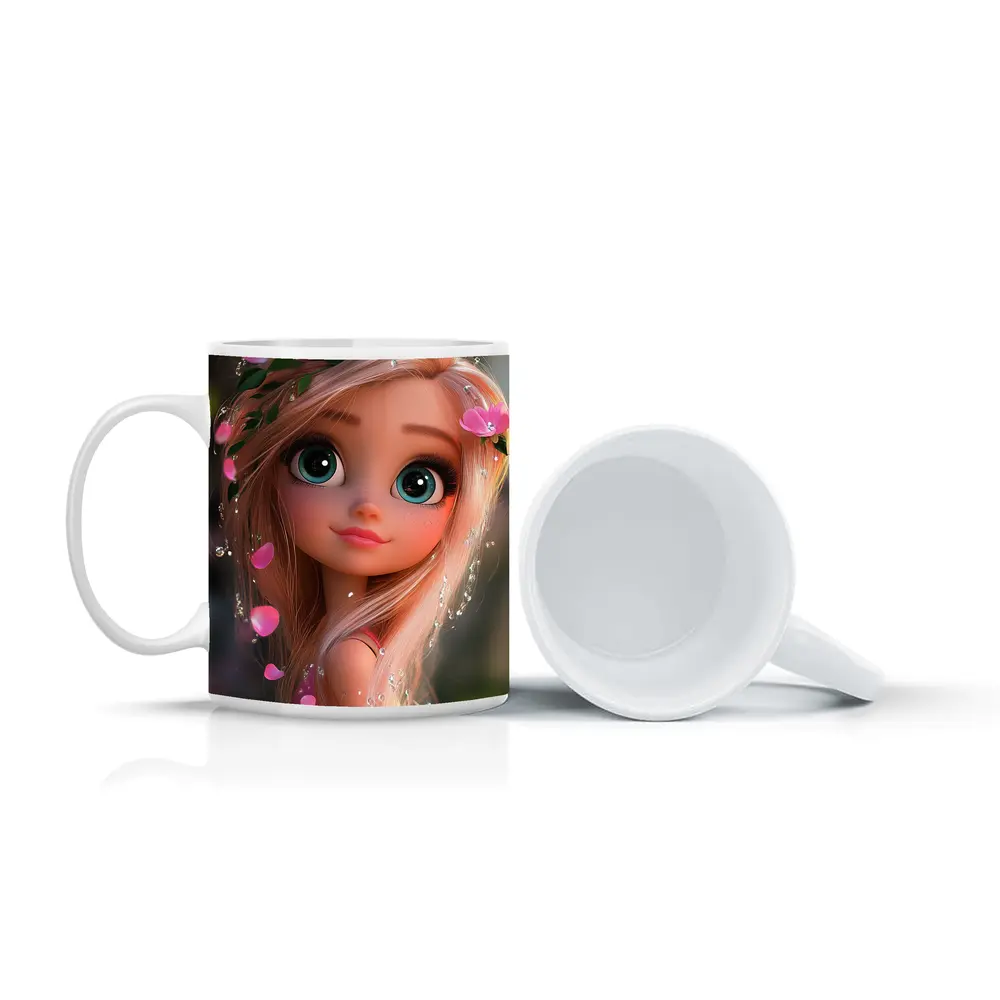 Cartoon Girl Pink Flowers Fantasy Garden – Mugs