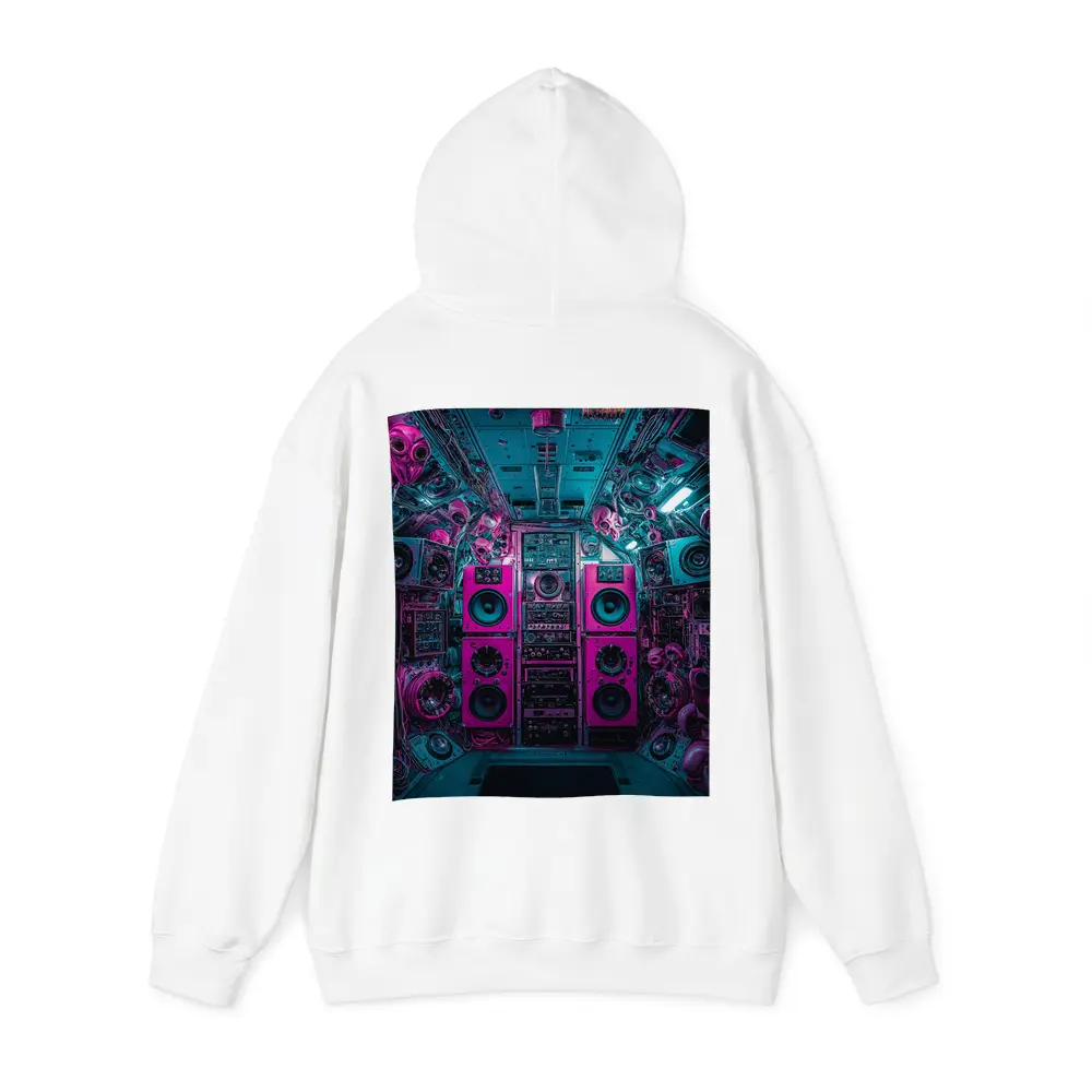 Neon Pink Speakers Inside Cyberpunk Control Room – Hoodies