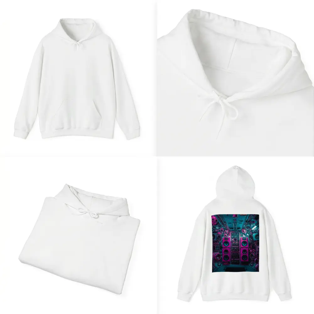 Neon Pink Speakers Inside Cyberpunk Control Room – Hoodies